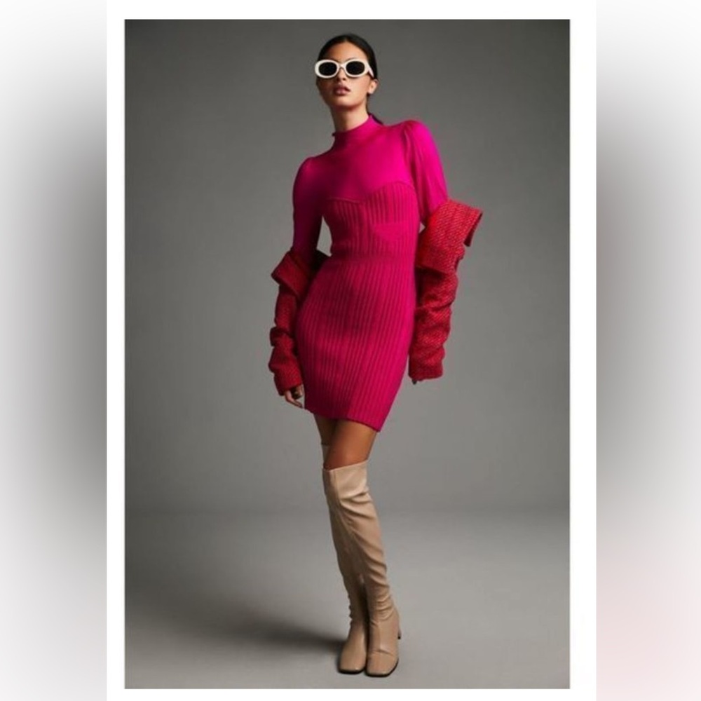 Anthropologie fuchsia mini sweater dress